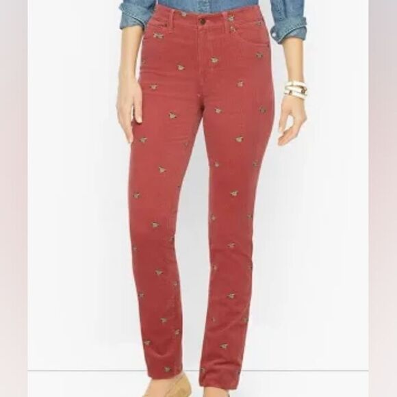 Talbot's Dusty Rose Corduroy Embroidered Mallard Duck Straight Leg Pant Size 8 - Picture 1 of 14